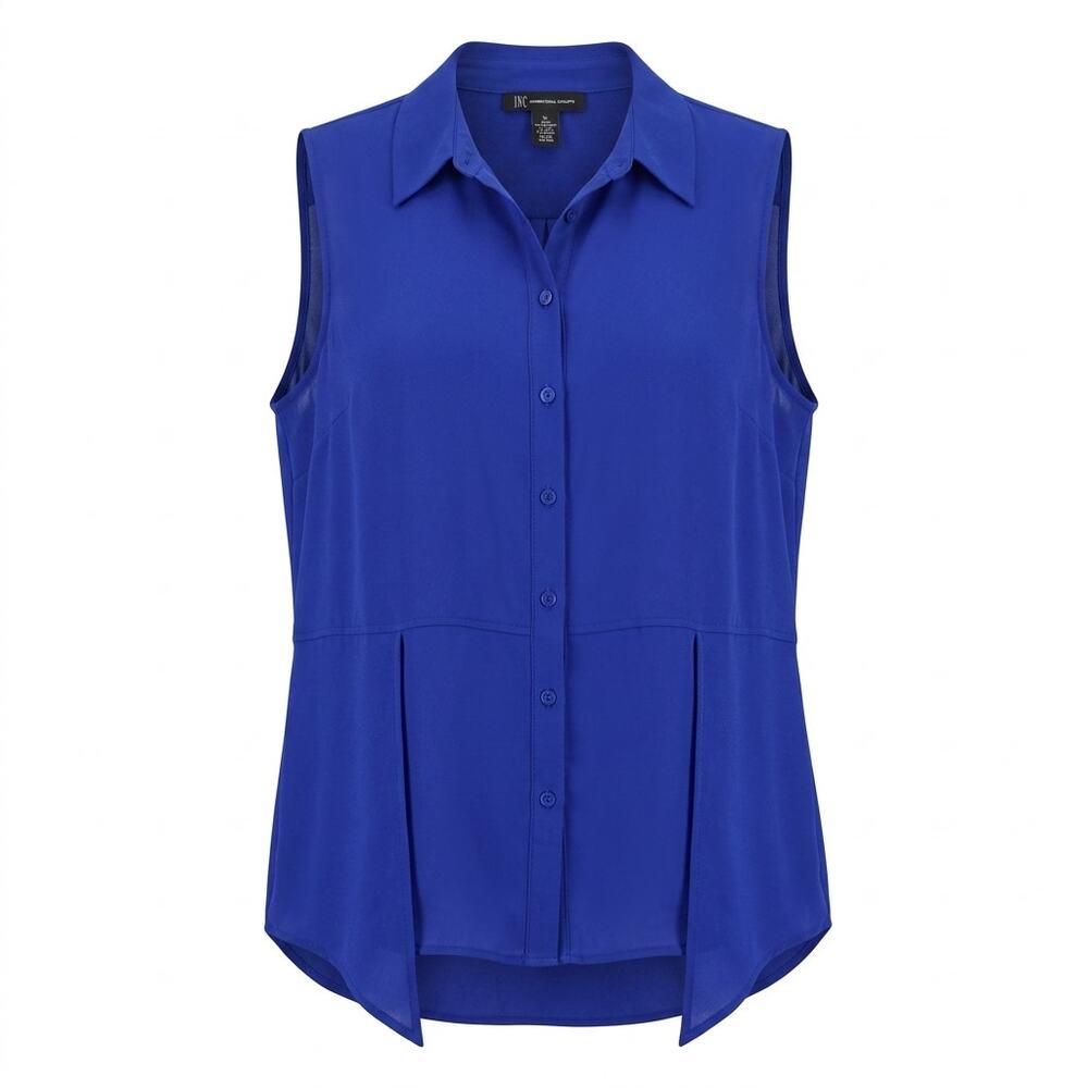 INC International Concepts Blue Collared Button Up Blouse Women Size XL